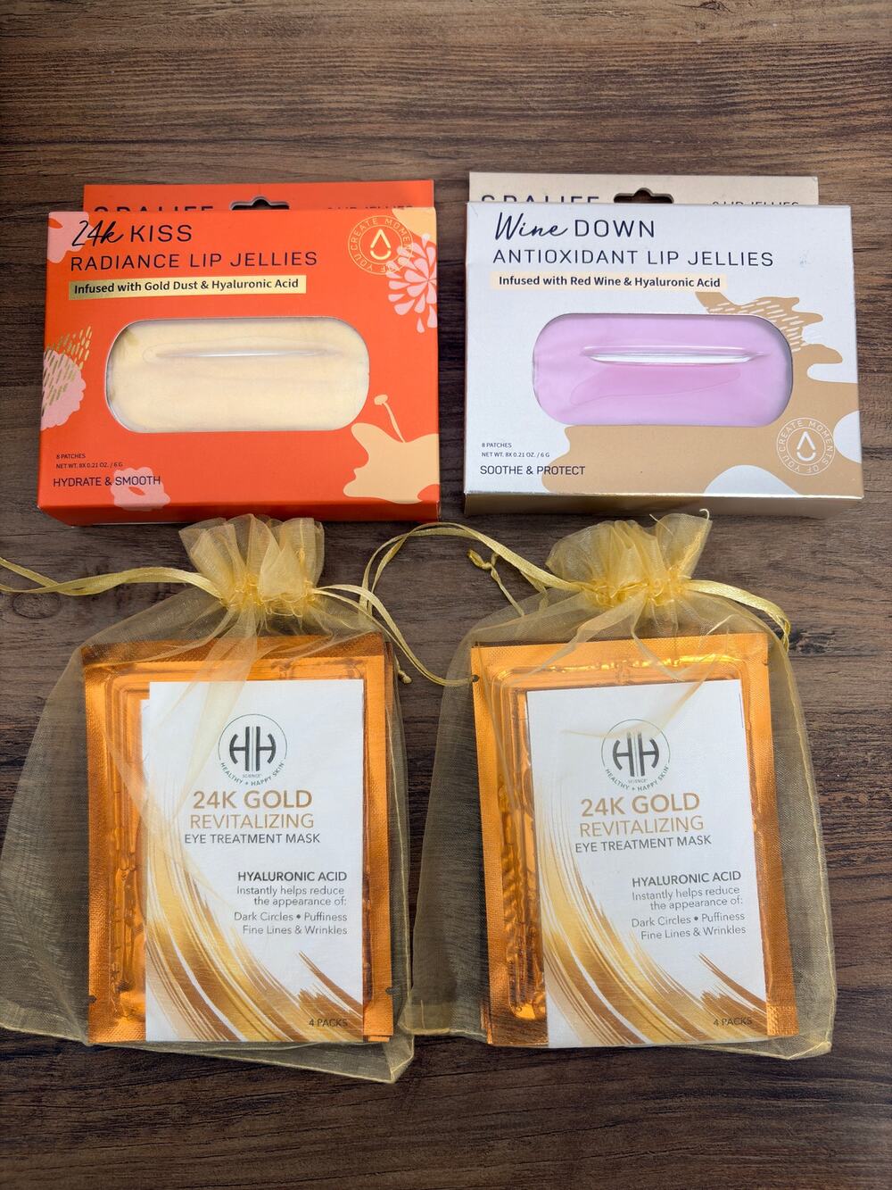 Lip & Eye Mask Bundle Gold Eye Patches Hyaluronic Lip Masks Self Care Spa Clean